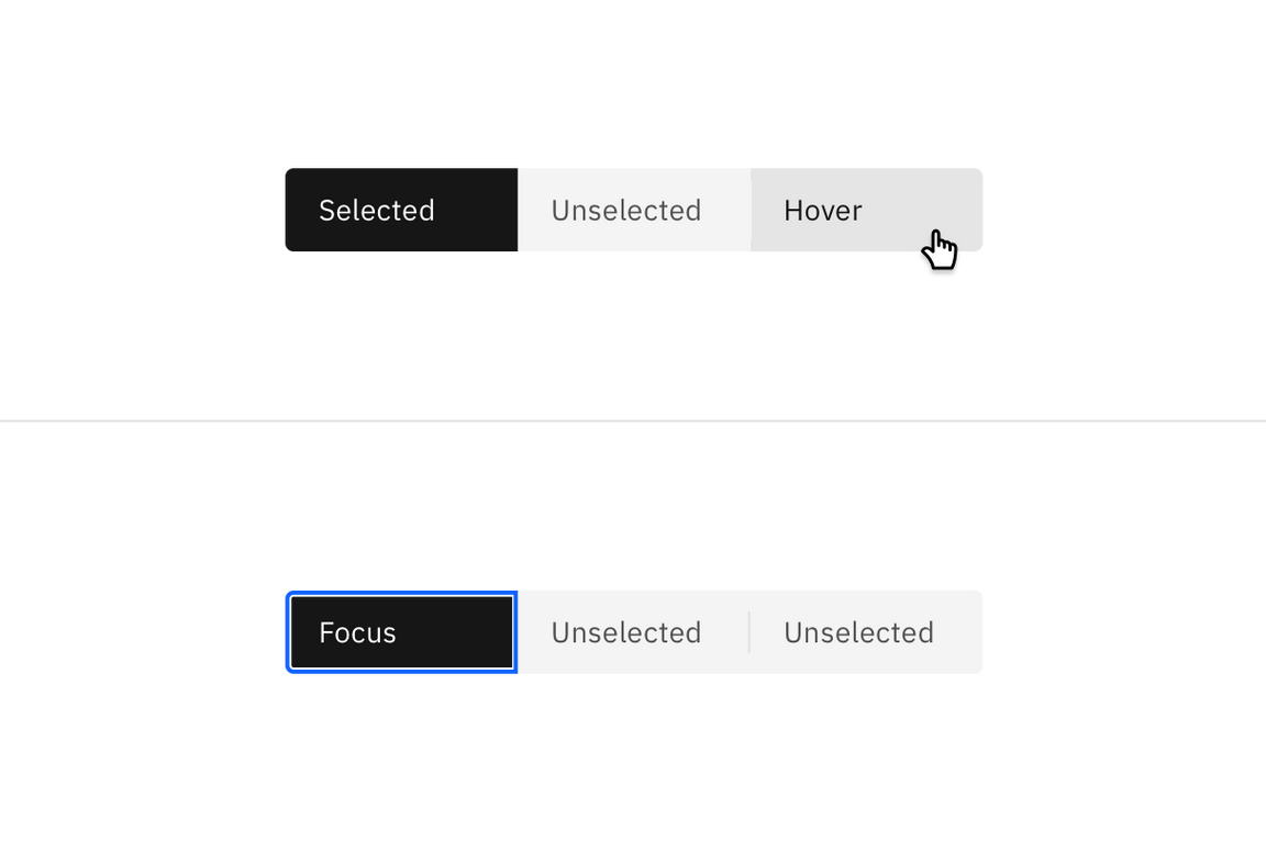Example of content switcher states Example of content switcher states
